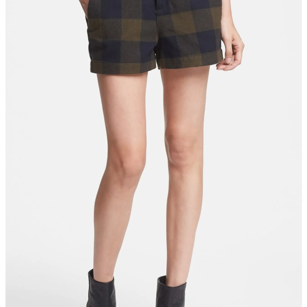 rag & bone Navy and Olive Plaid Shorts